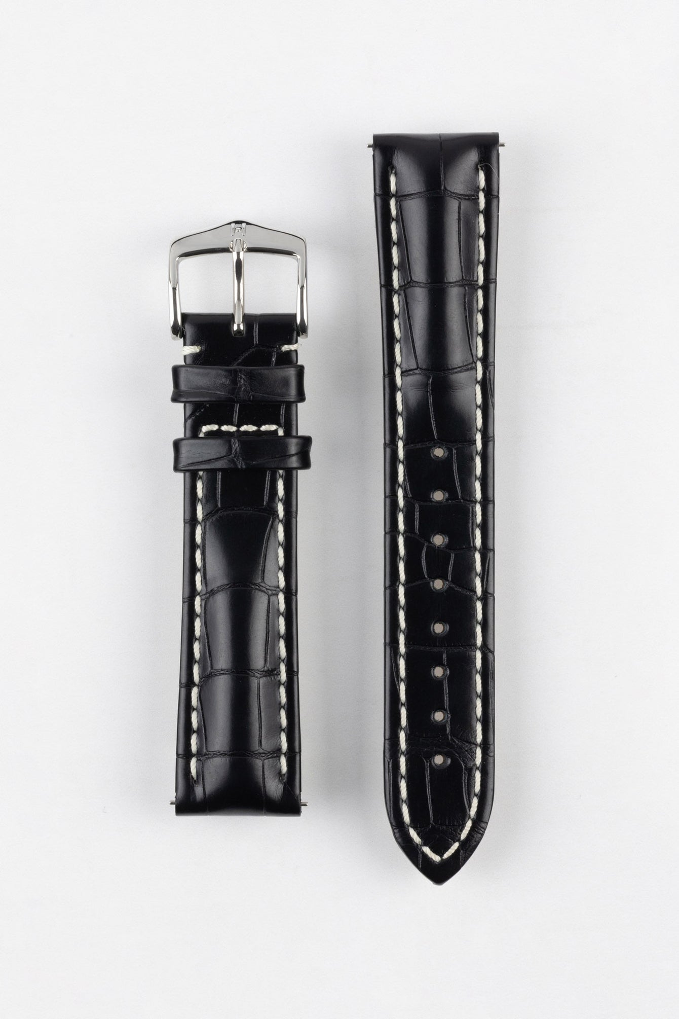 Hirsch CAPITANO Padded Alligator Leather Water-Resistant Watch Strap in BLACK