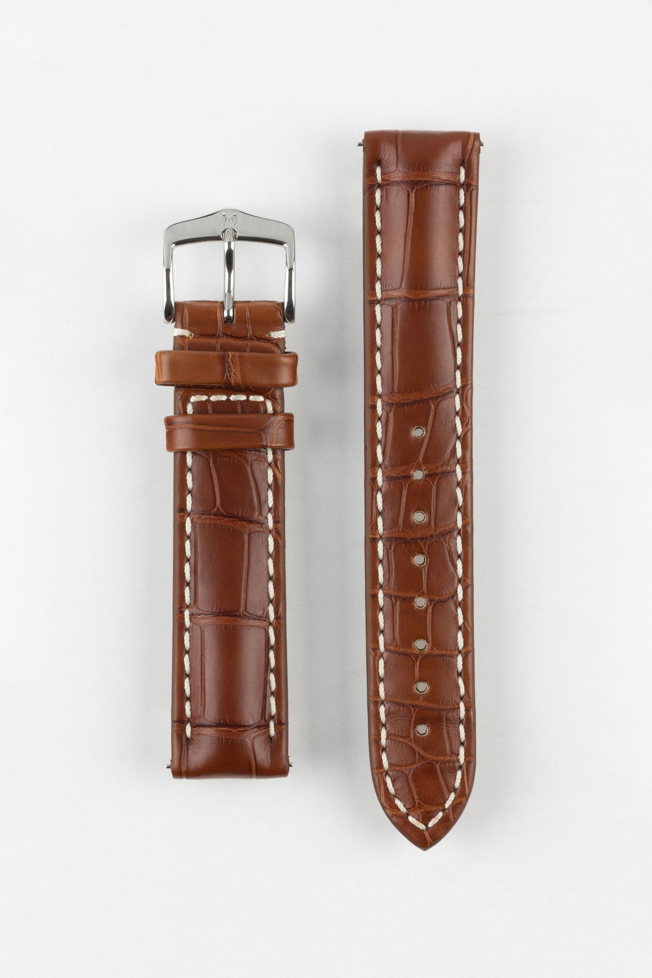 Hirsch CAPITANO Padded Alligator Water-Resistant Leather Watch Strap in GOLD BROWN