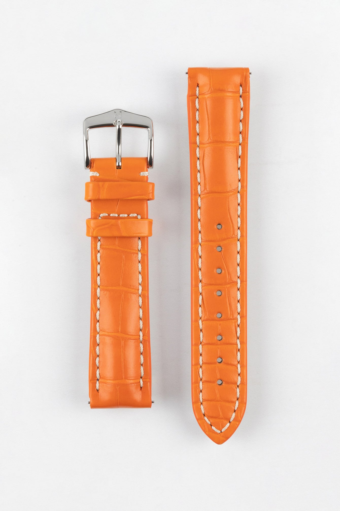 Hirsch CAPITANO Padded Alligator Leather Water-Resistant Watch Strap in ORANGE