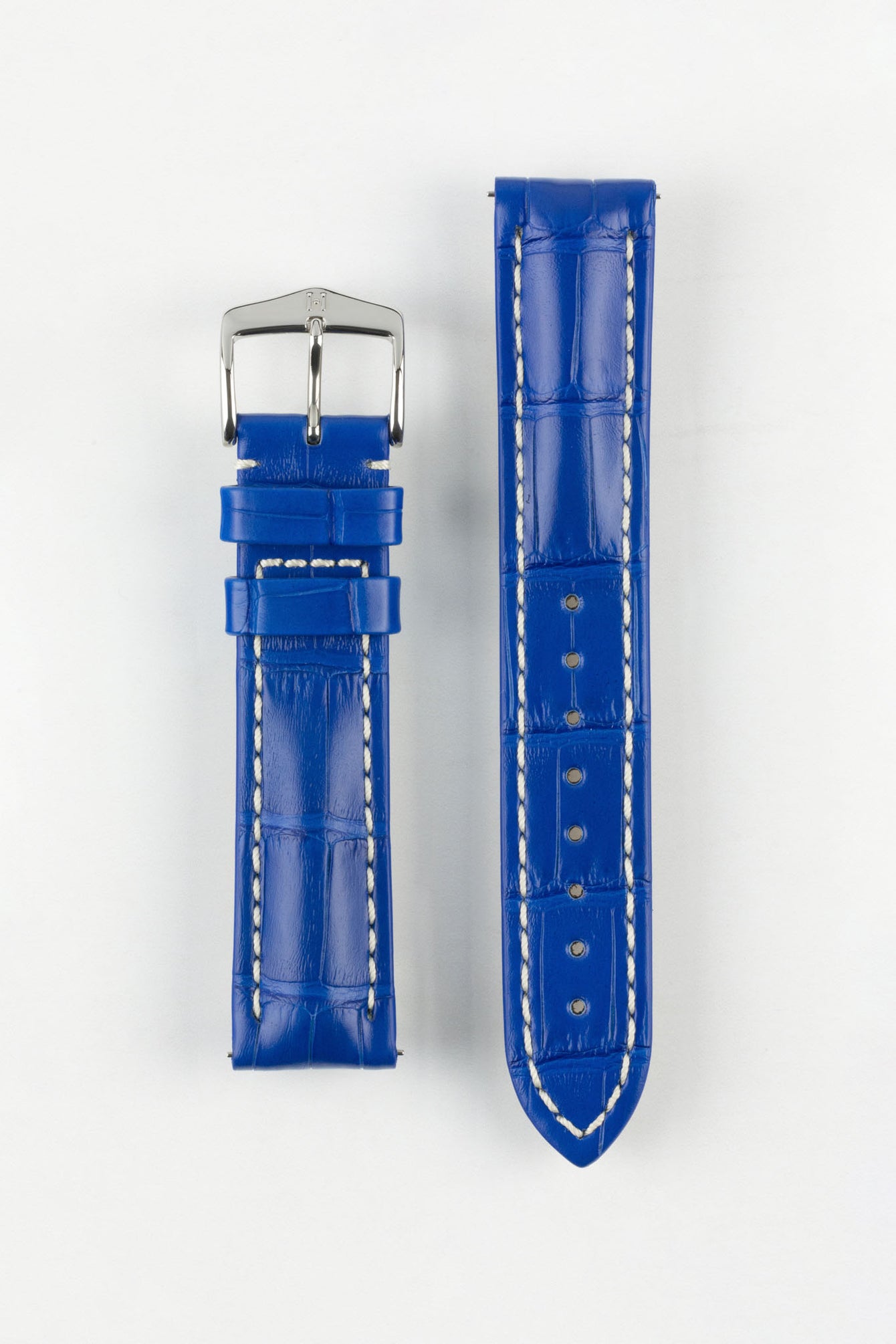 Hirsch CAPITANO Padded Alligator Leather Water-Resistant Watch Strap in ROYAL BLUE