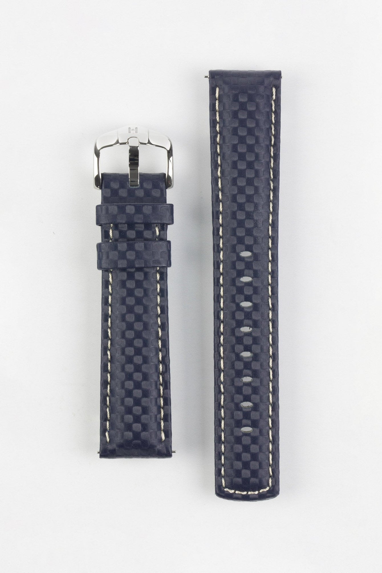 Hirsch CARBON Embossed Water-Resistant Leather Watch Strap in BLUE