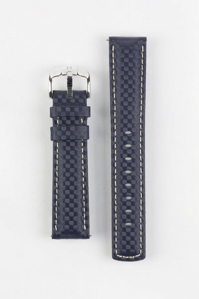 Hirsch CARBON Embossed Water-Resistant Leather Watch Strap in BLUE