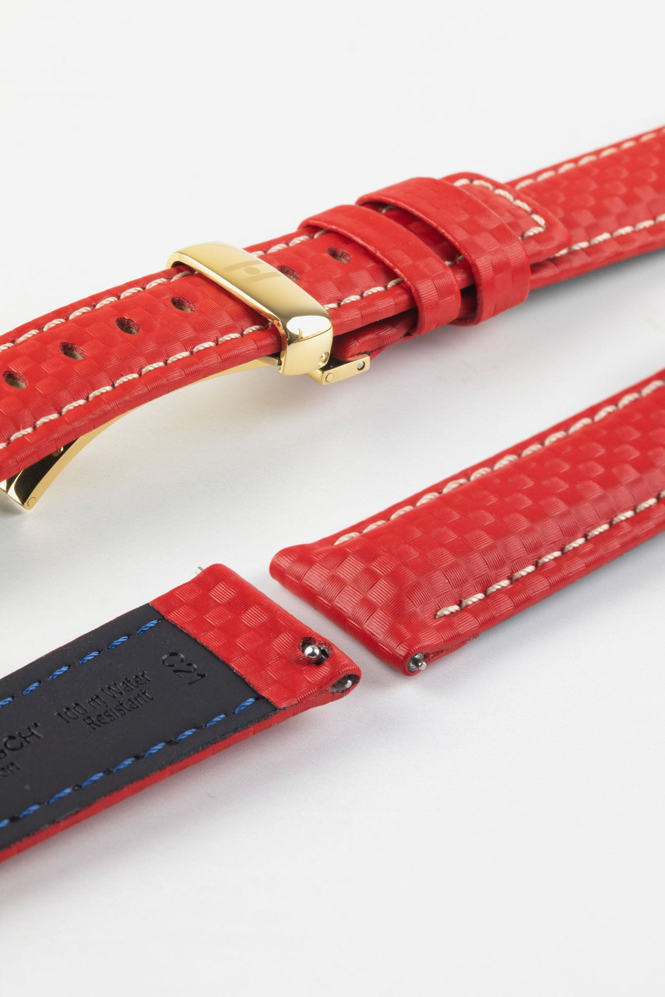 20mm red leather watch strap