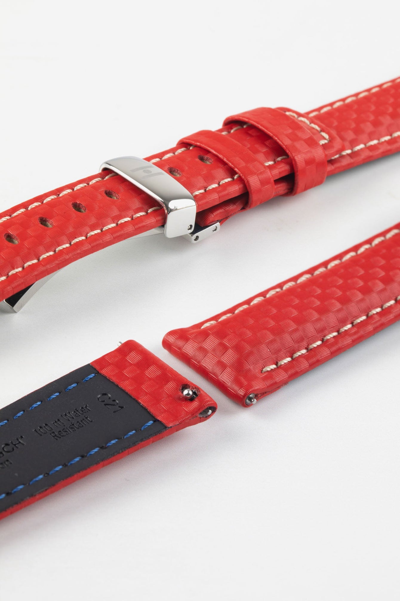 20mm red leather watch strap