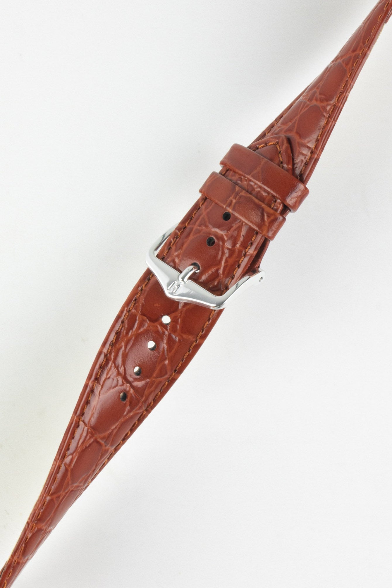 Hirsch CROCOGRAIN Crocodile Embossed Leather Watch Strap in GOLD BROWN