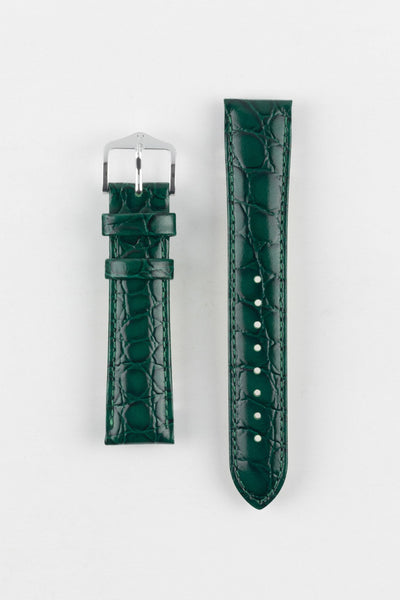 Hirsch CROCOGRAIN NQR Crocodile Embossed Leather Watch Strap in GREEN