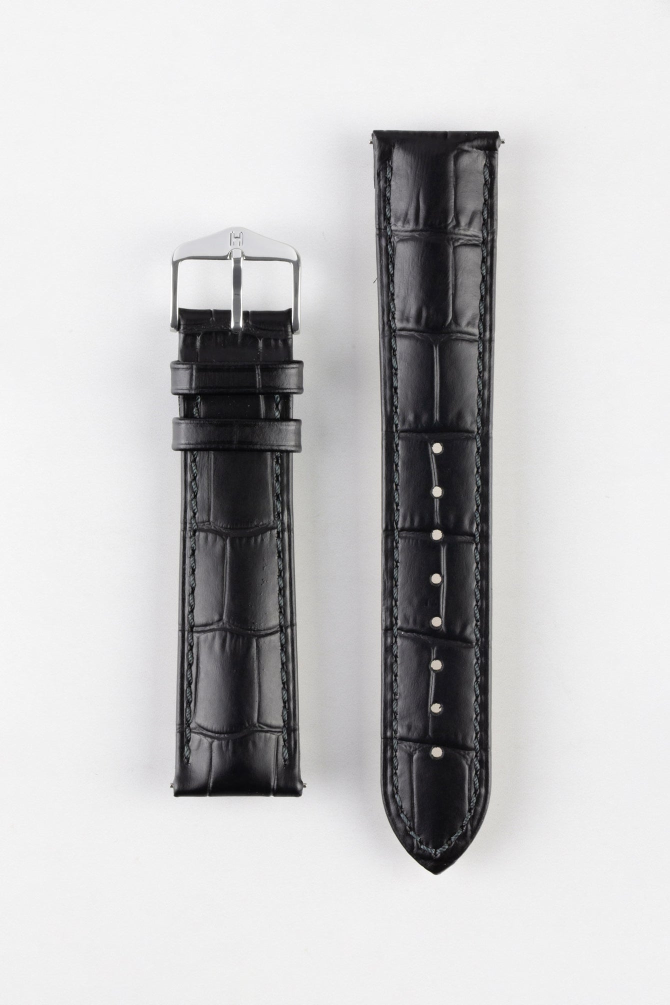 Hirsch DUKE Black Quick-Release Alligator Embossed Leather Watch Strap