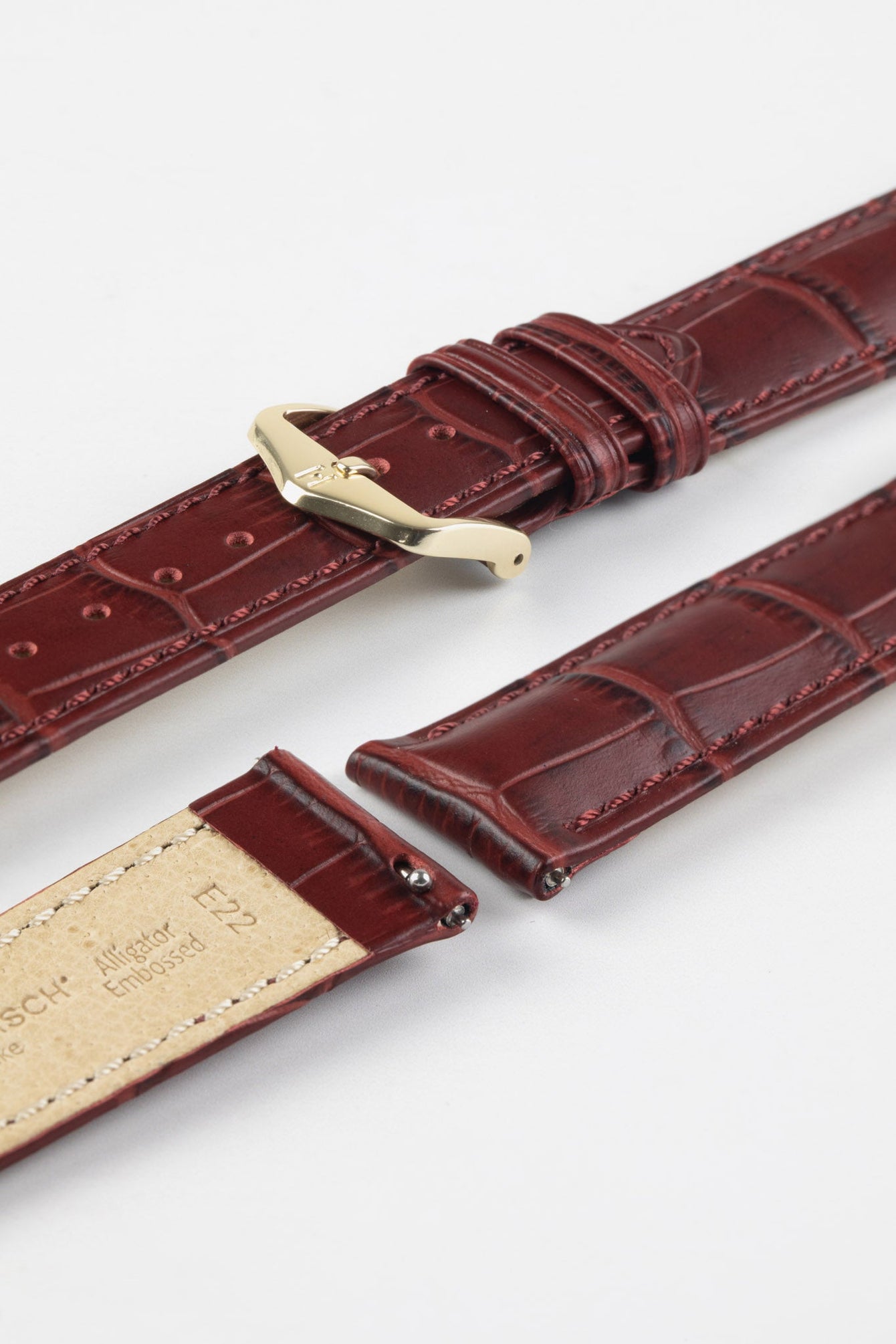 Hirsch DUKE Alligator Embossed Leather Watch Strap in BURGUNDY