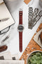 Hirsch DUKE Alligator Embossed Leather Watch Strap in BURGUNDY