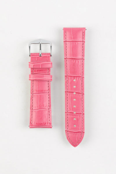 Hirsch DUKE Alligator Embossed Leather Watch Strap in PINK