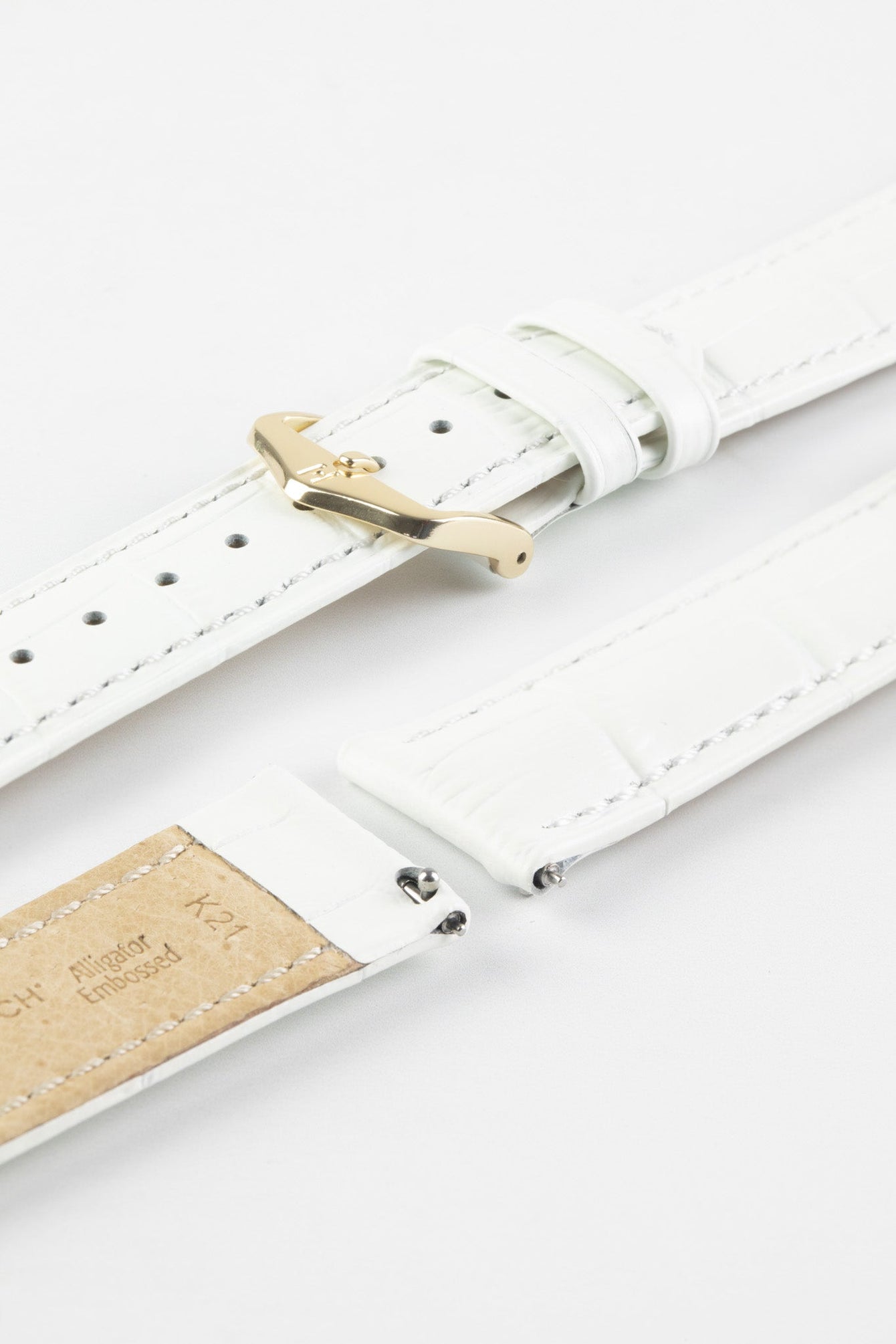 Hirsch DUKE Alligator Embossed Leather Watch Strap in WHITE