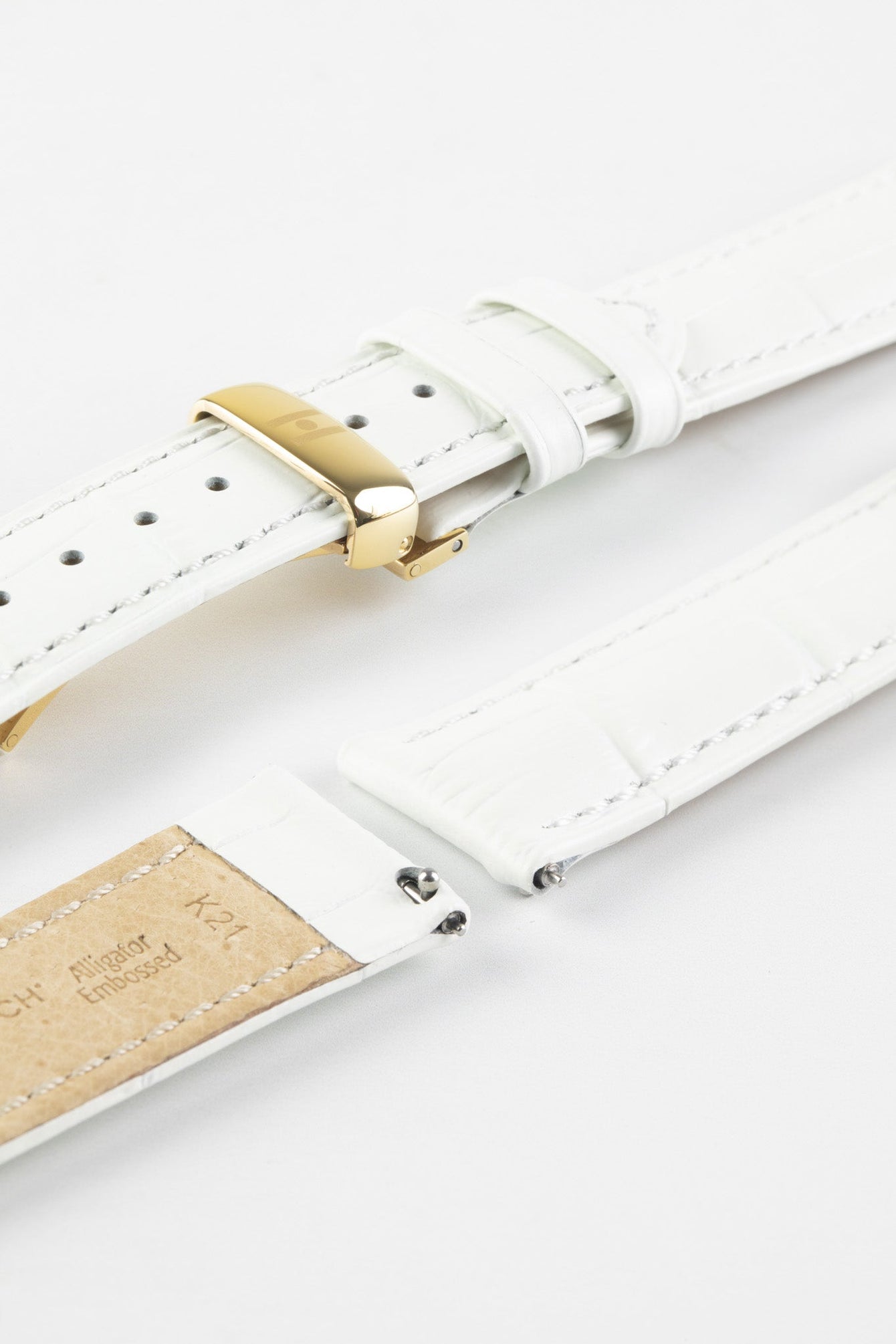 Hirsch DUKE Alligator Embossed Leather Watch Strap in WHITE