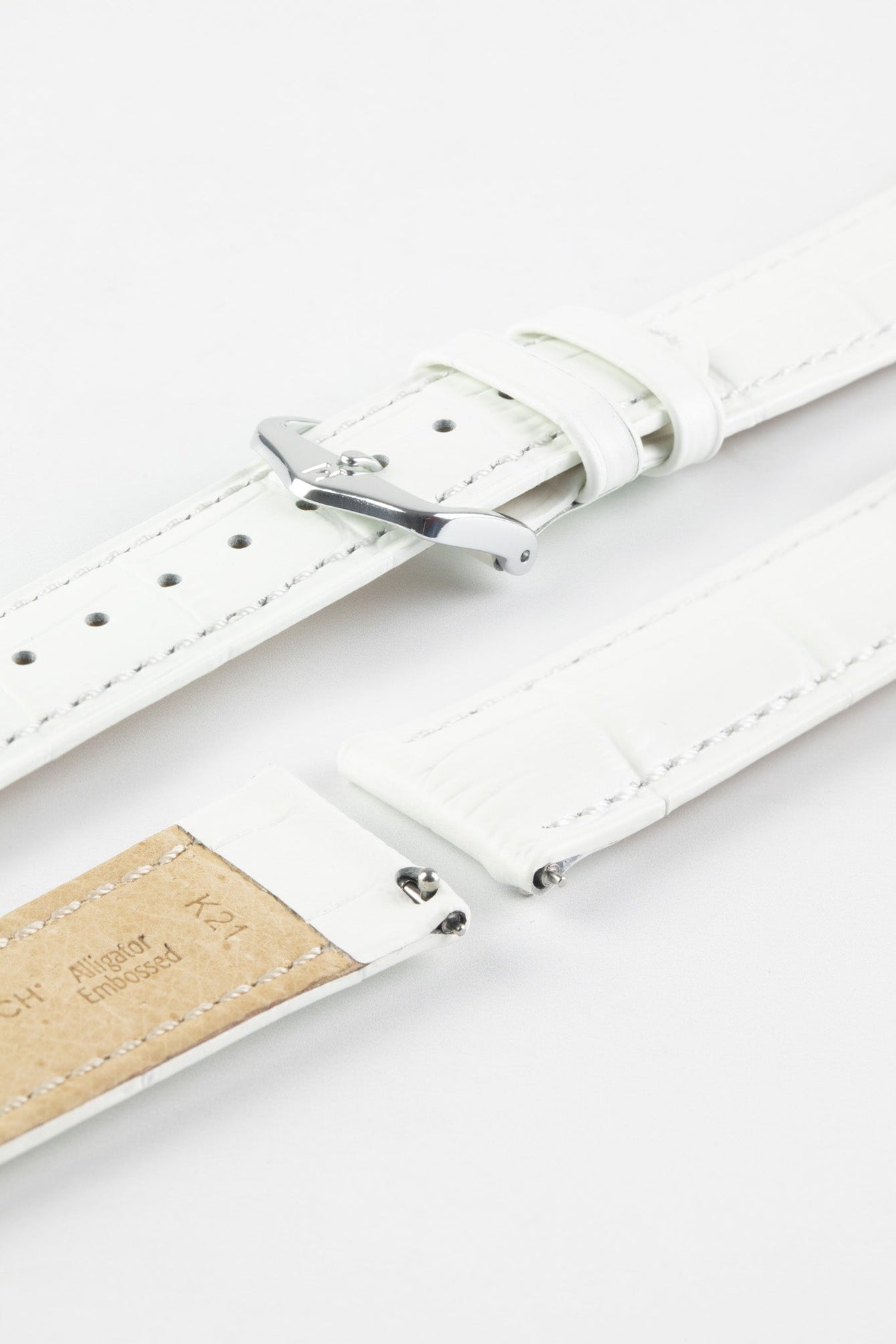 Hirsch DUKE Alligator Embossed Leather Watch Strap in WHITE