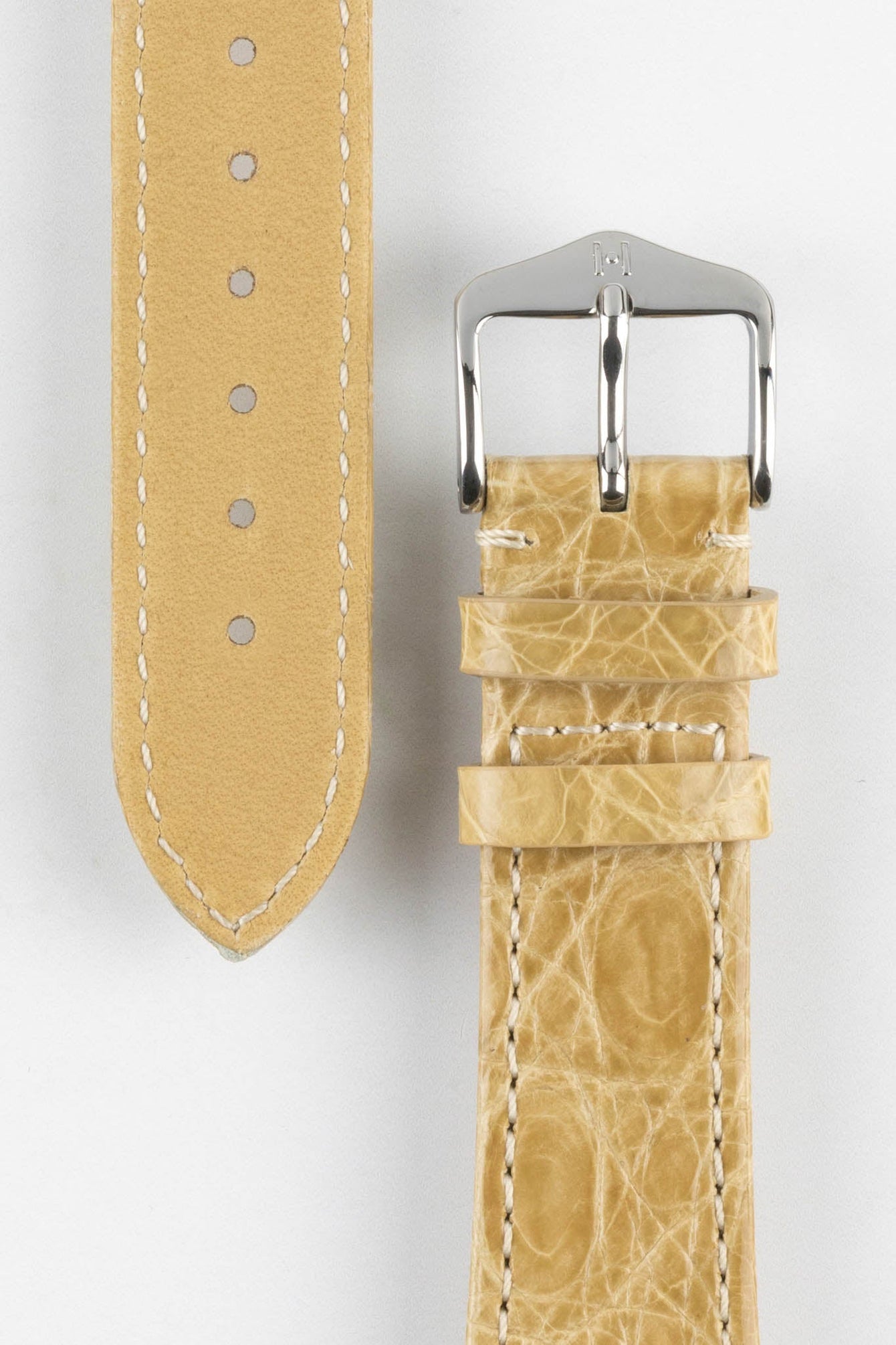 Hirsch GENUINE CROCO Shiny Crocodile Leather Watch Strap in BEIGE