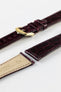 Hirsch GENUINE CROCO Shiny Crocodile Leather Watch Strap in BURGUNDY