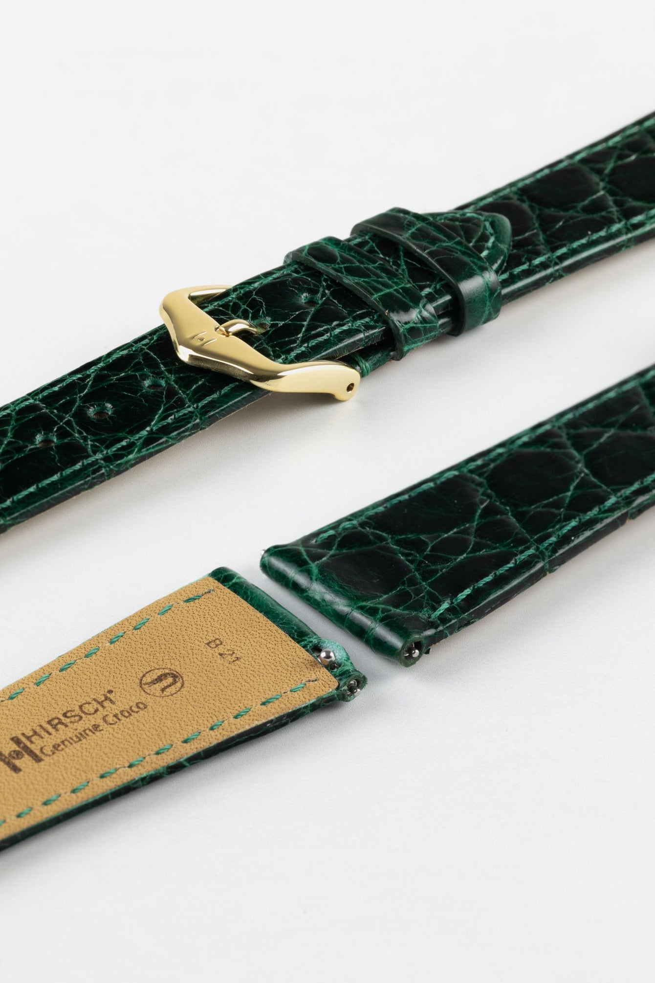 Hirsch GENUINE CROCO Shiny Crocodile Leather Watch Strap in GREEN