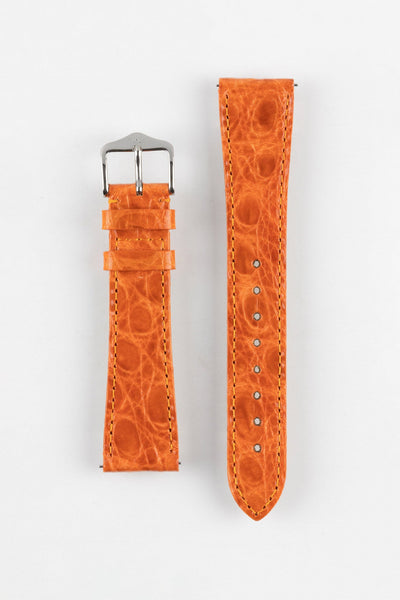 Hirsch GENUINE CROCO Shiny Crocodile Leather Watch Strap in ORANGE