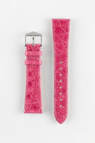 Hirsch GENUINE CROCO Shiny Crocodile Leather Watch Strap in PINK