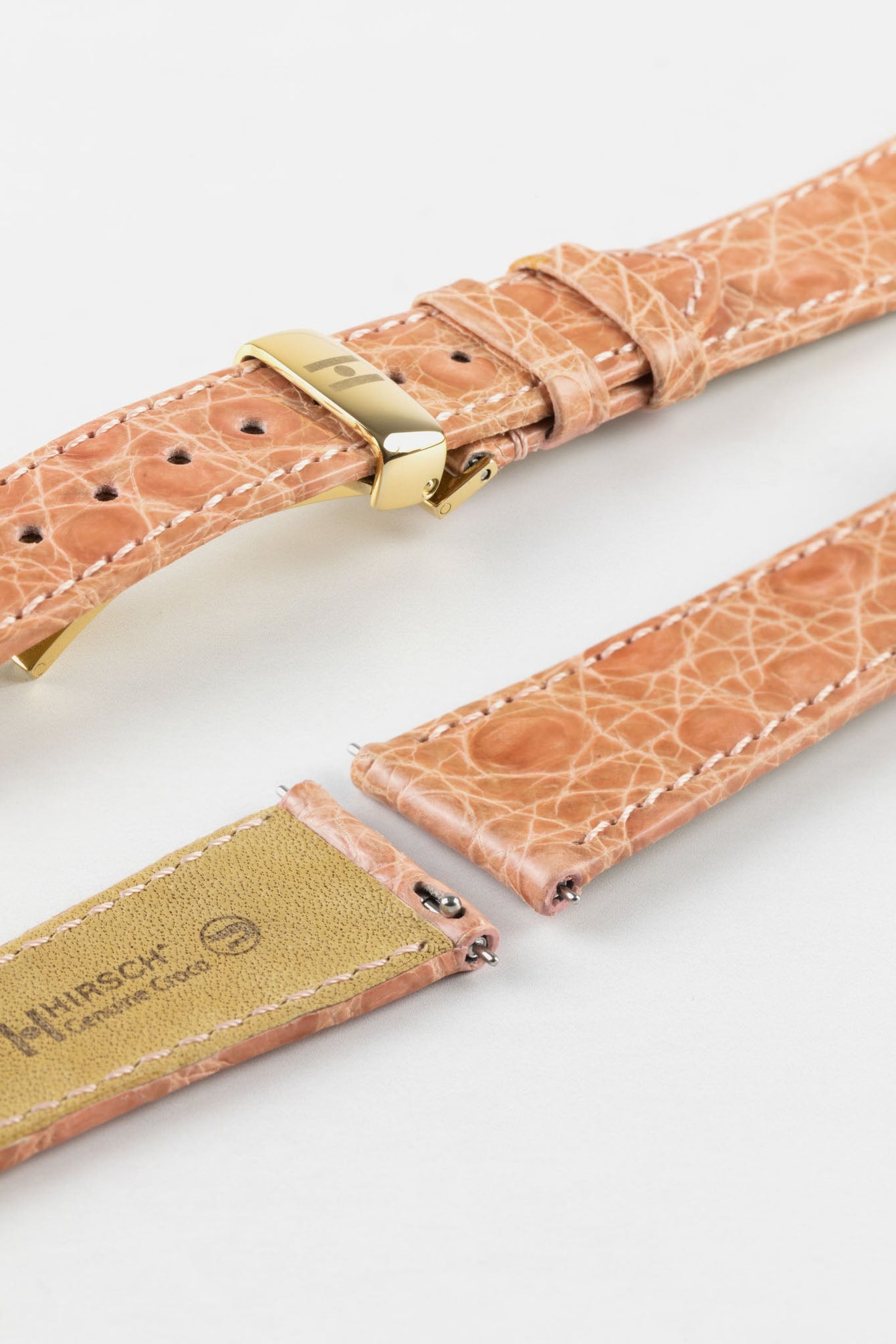 Hirsch GENUINE CROCO Shiny Crocodile Leather Watch Strap in ROSA