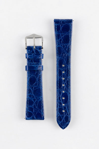 Hirsch GENUINE CROCO Shiny Crocodile Leather Watch Strap in ROYAL BLUE