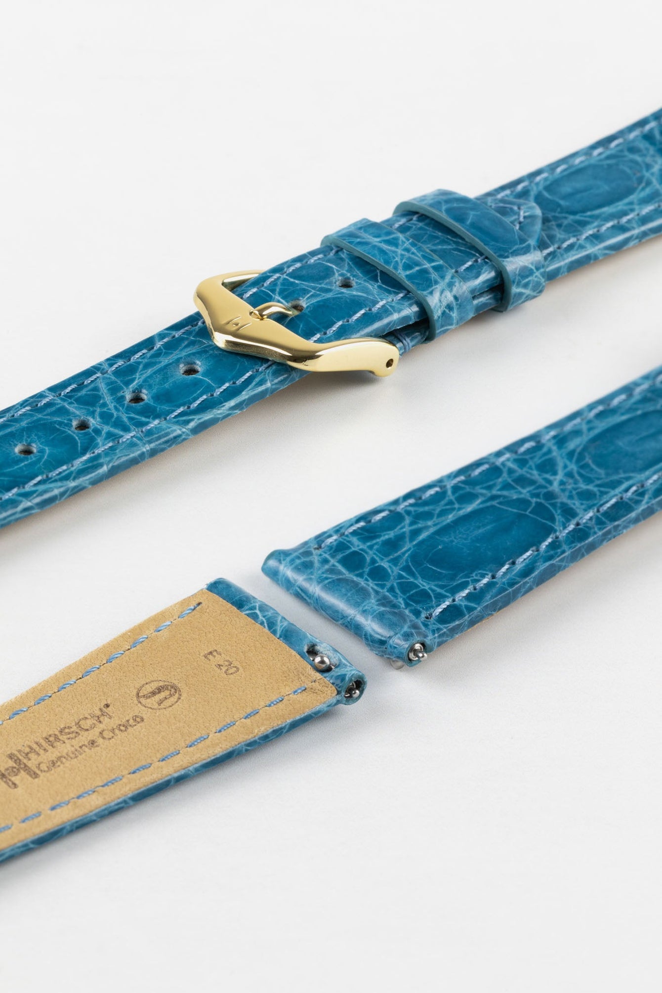 Hirsch GENUINE CROCO Shiny Crocodile Leather Watch Strap in TURQUOISE