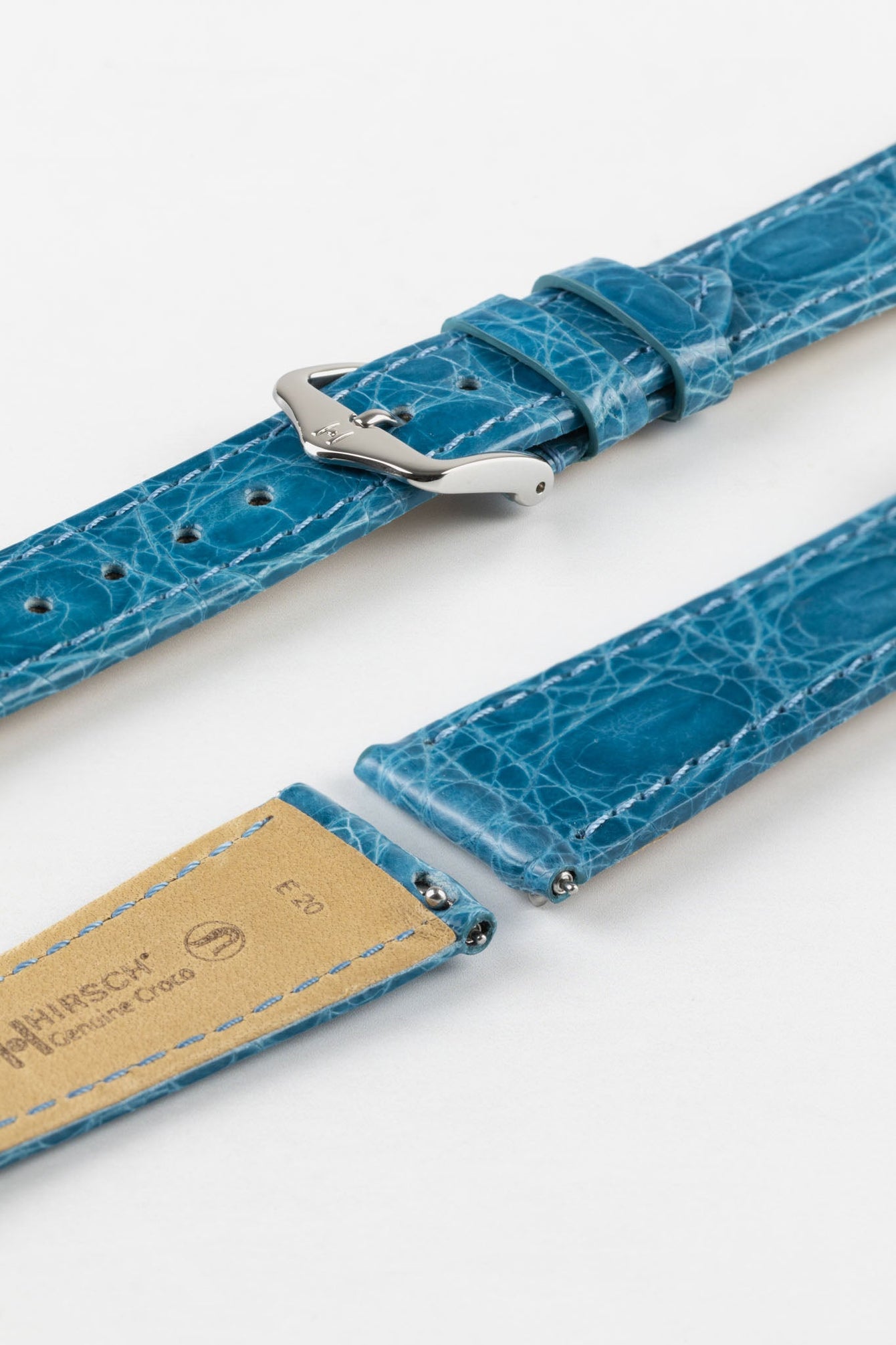 Hirsch GENUINE CROCO Shiny Crocodile Leather Watch Strap in TURQUOISE