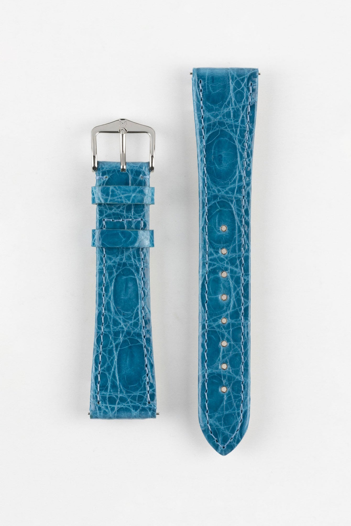 Hirsch GENUINE CROCO Shiny Crocodile Leather Watch Strap in TURQUOISE