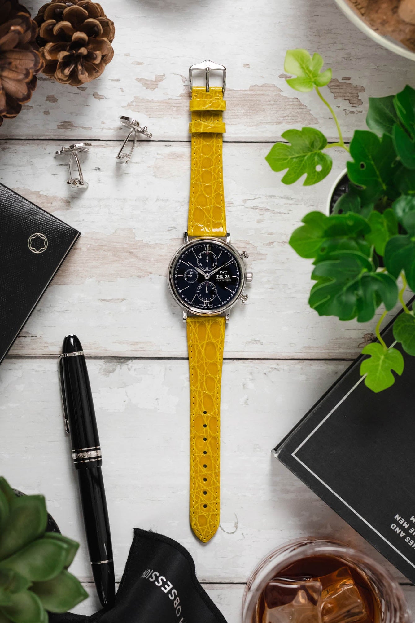 yellow crocodile watch strap 