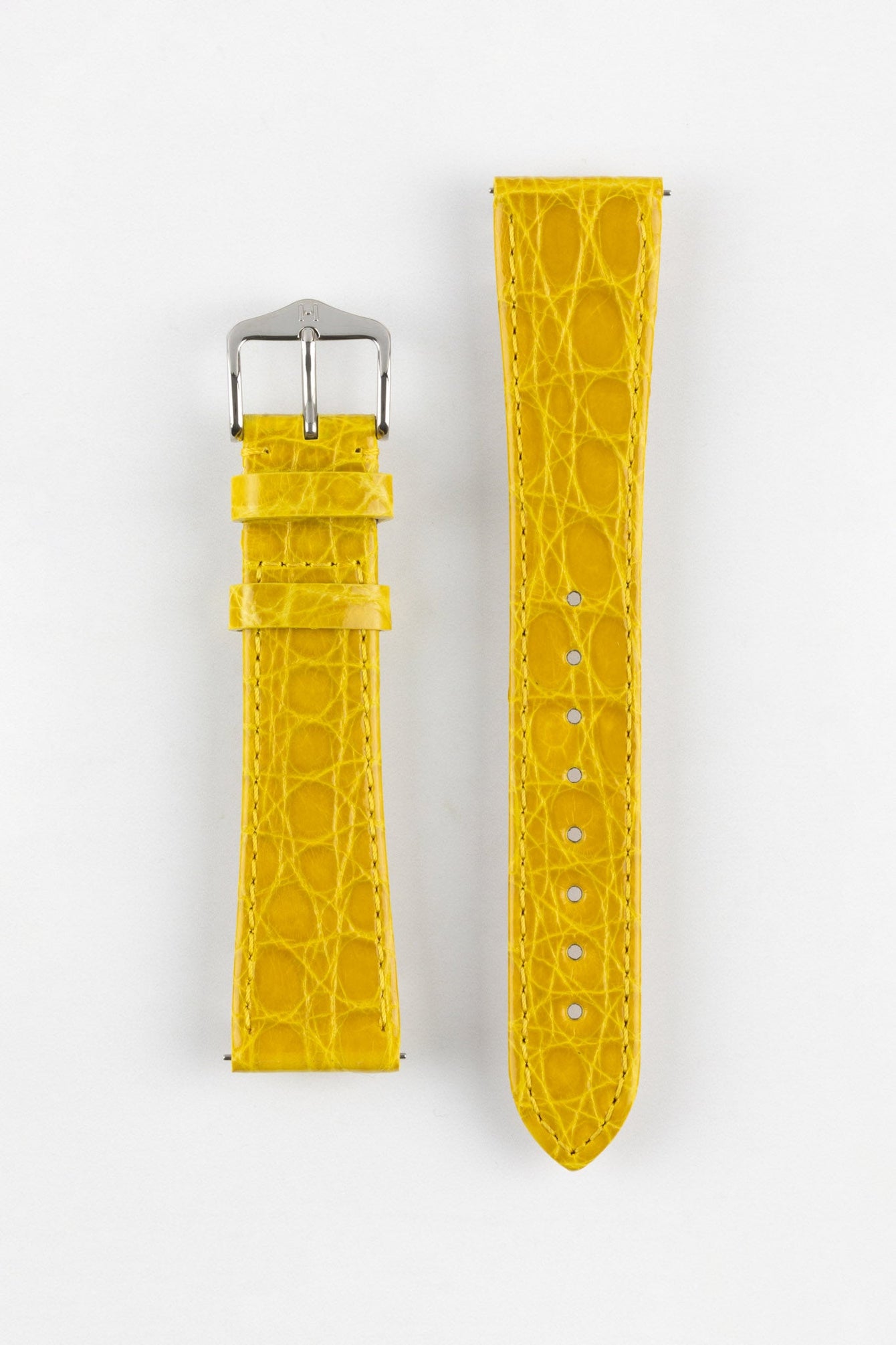 Hirsch GENUINE CROCO Shiny Crocodile Leather Watch Strap in YELLOW