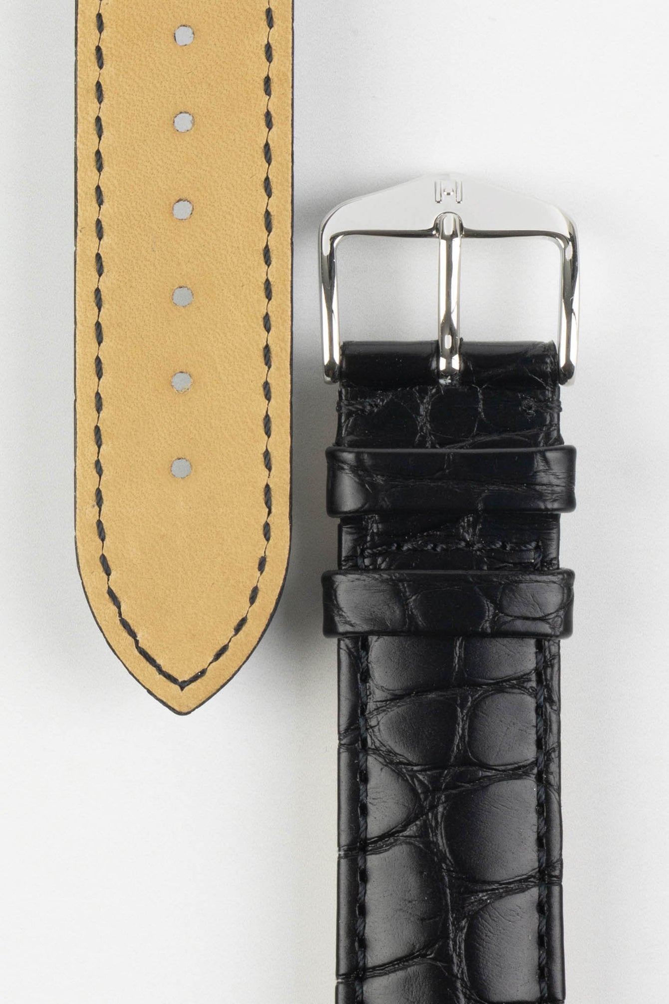 Hirsch GENUINE ALLIGATOR Louisiana Alligator Quick-Release Watch Strap in BLACK