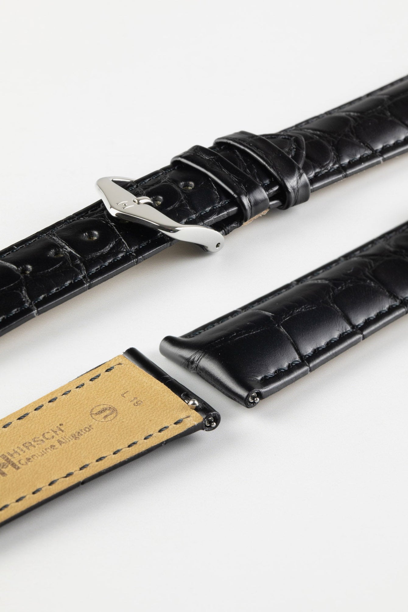 Hirsch GENUINE ALLIGATOR Louisiana Alligator Quick-Release Watch Strap in BLACK