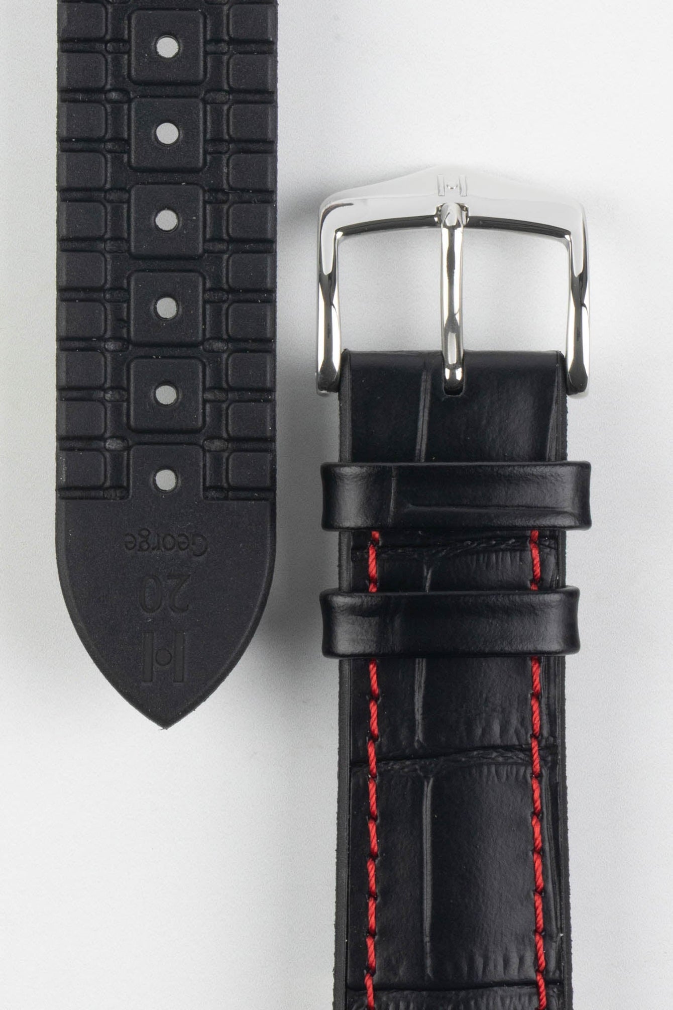 Hirsch GEORGE Alligator Embossed Performance Watch Strap in BLACK/RED