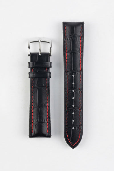 Hirsch GEORGE Alligator Embossed Performance Watch Strap in BLACK/RED