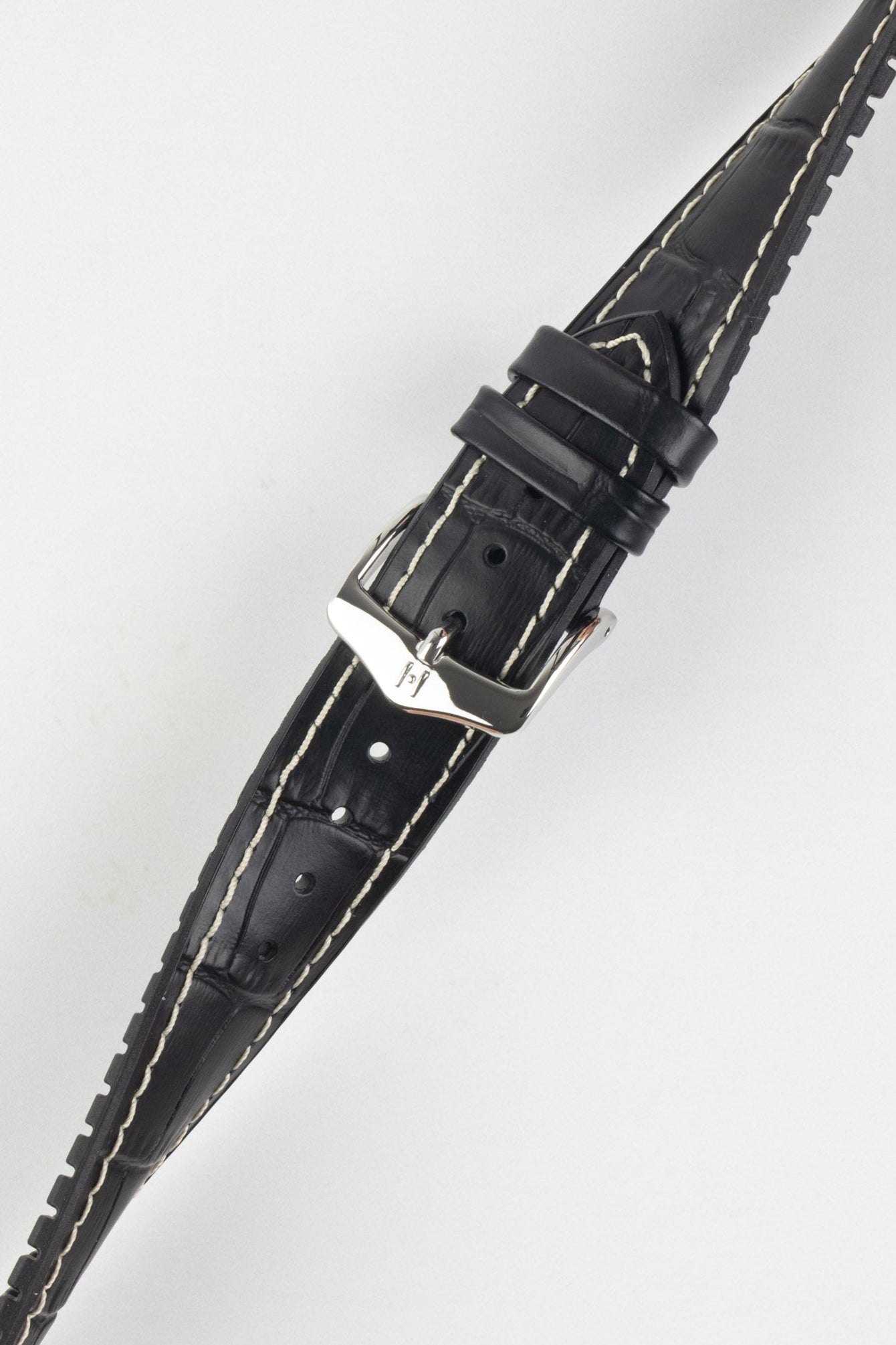 Hirsch GEORGE Alligator Embossed Performance Watch Strap in BLACK/WHITE