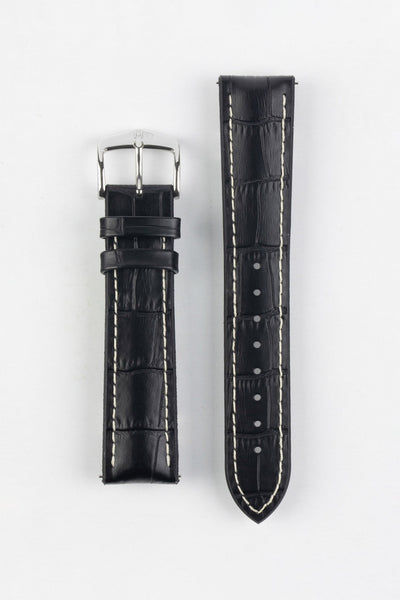 Hirsch GEORGE Alligator Embossed Performance Watch Strap in BLACK/WHITE