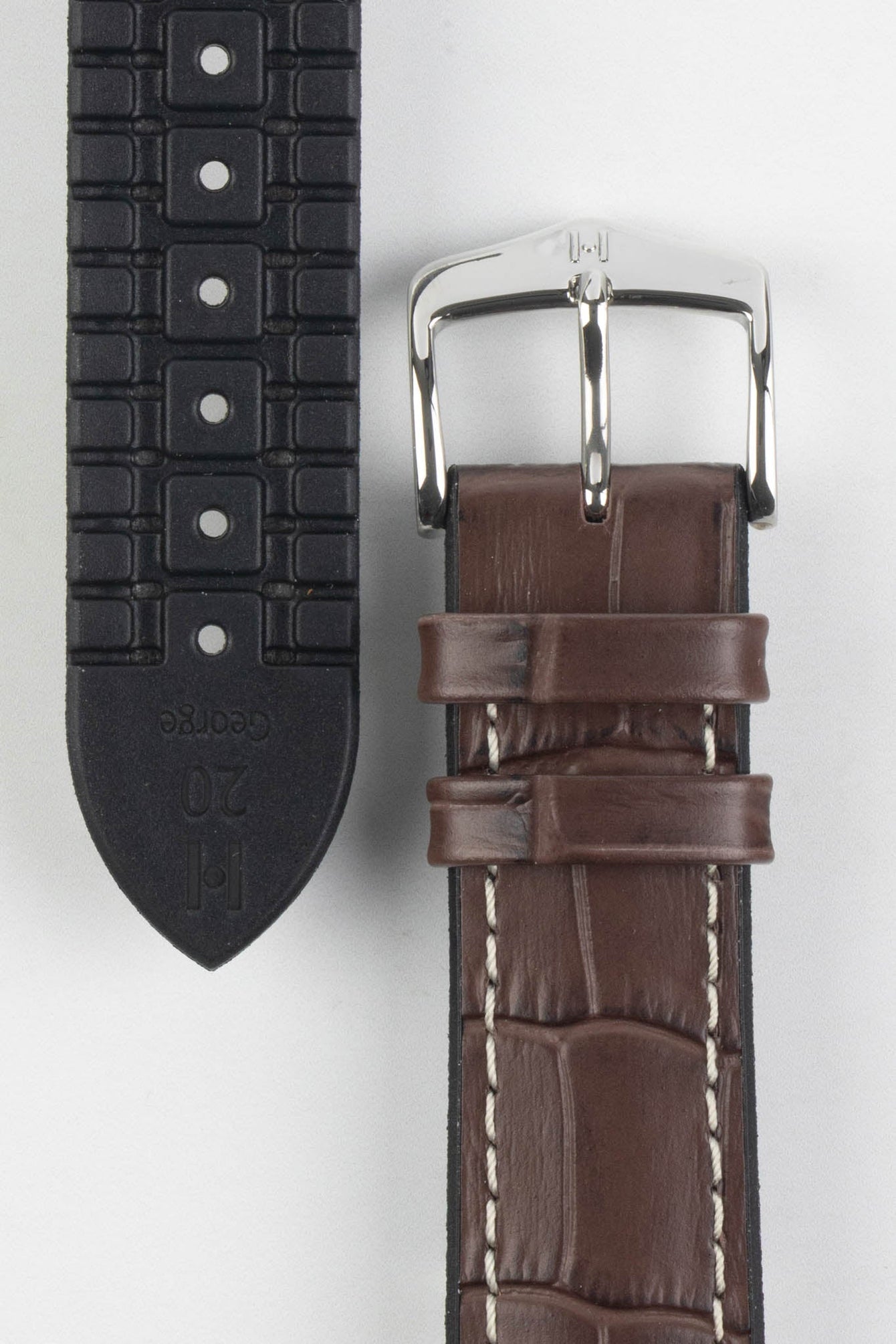 Hirsch GEORGE Alligator Embossed Performance Watch Strap in BROWN