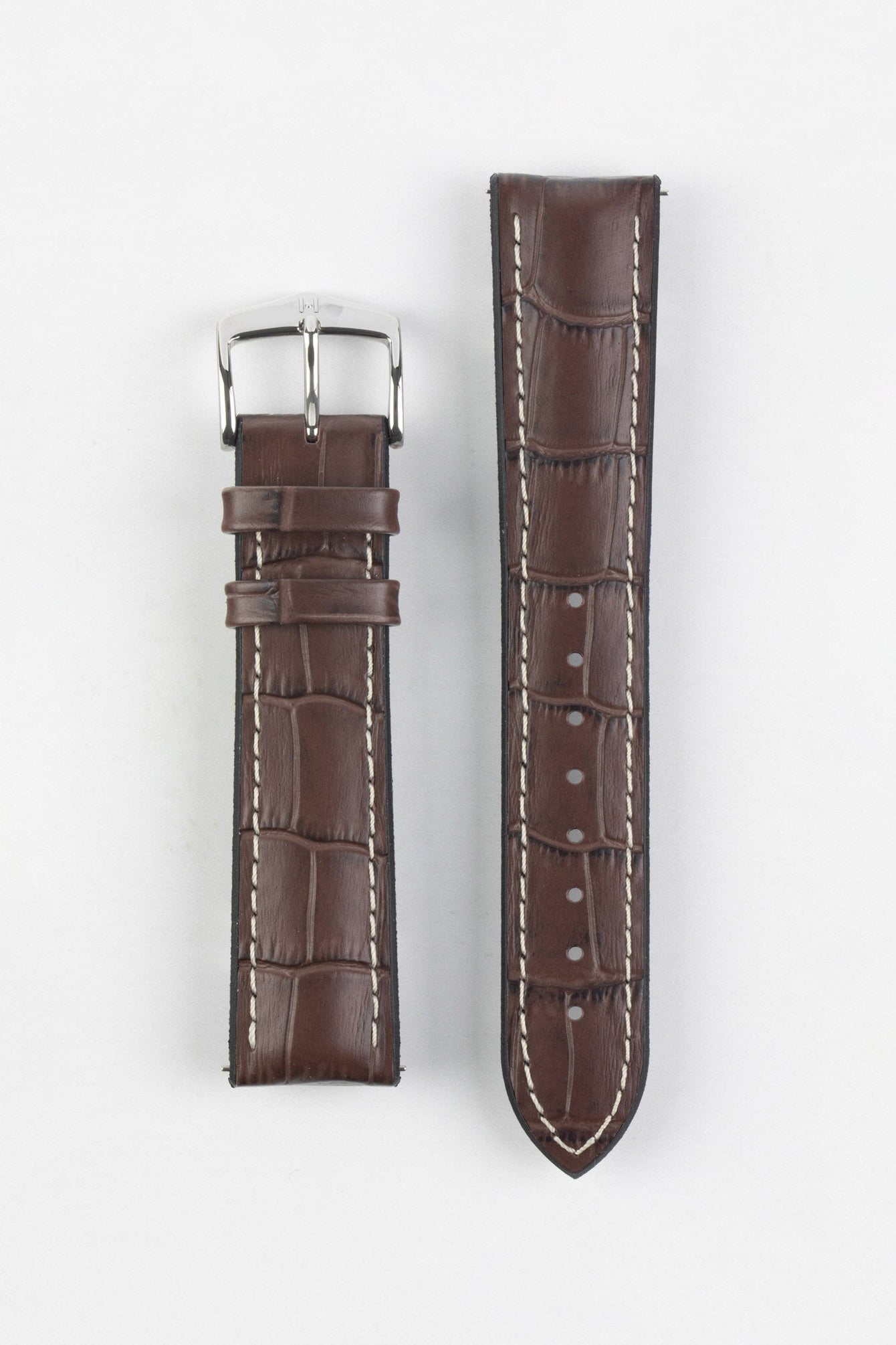 Hirsch GEORGE Alligator Embossed Performance Watch Strap in BROWN