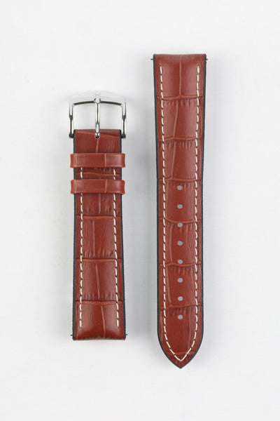 Hirsch GEORGE Alligator Embossed Performance Watch Strap in GOLD BROWN