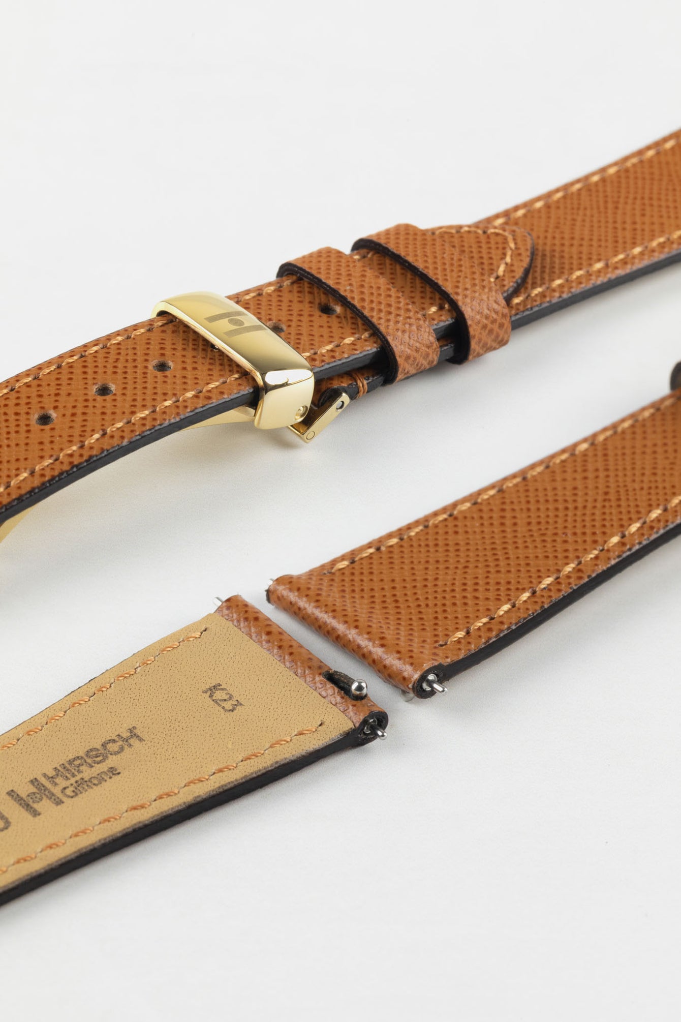 Hirsch GIFFONE Calf Leather Watch Strap in GOLD BROWN