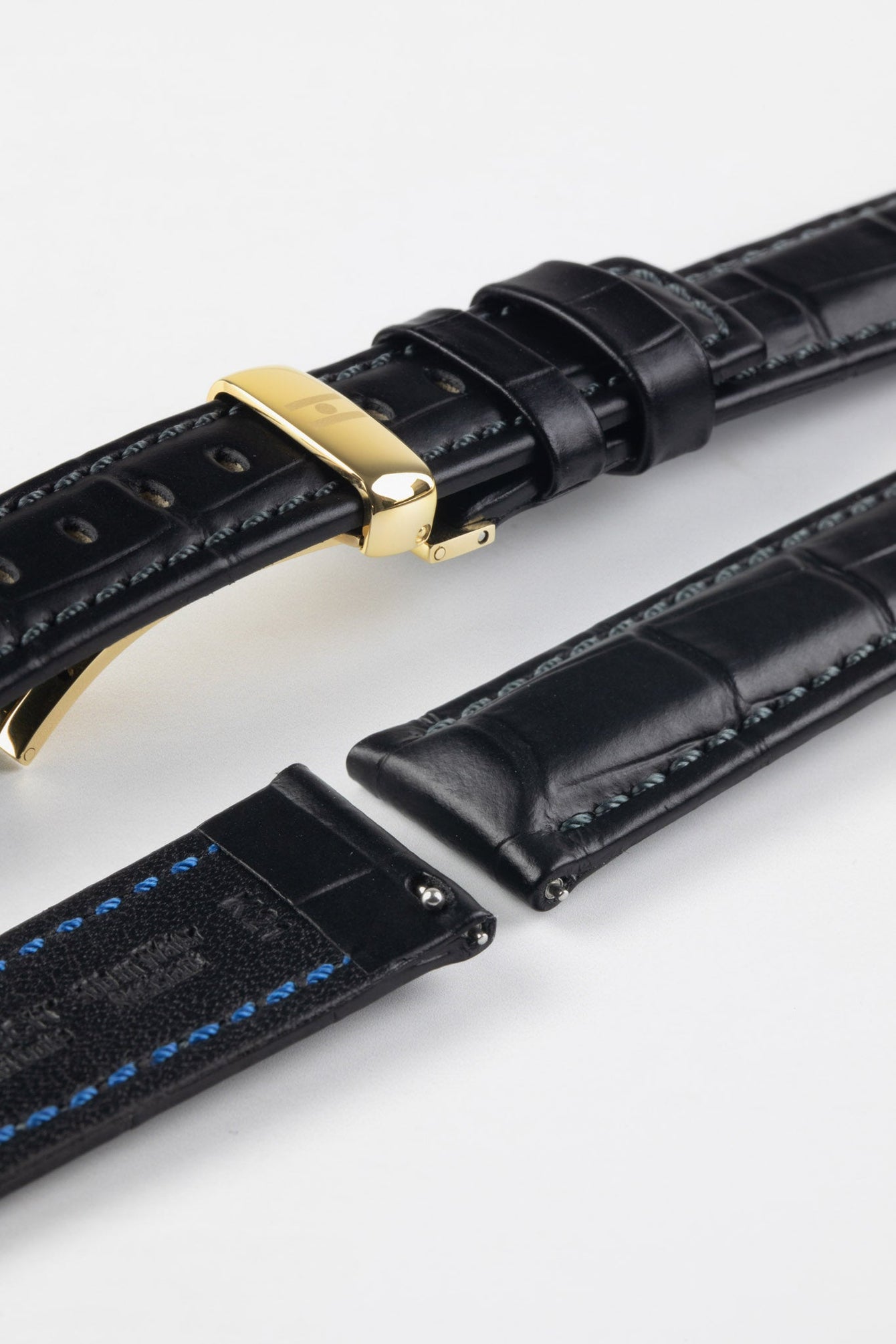 Hirsch GRAND DUKE Water-Resistant Alligator Embossed Sport Watch Strap in BLACK / BLACK