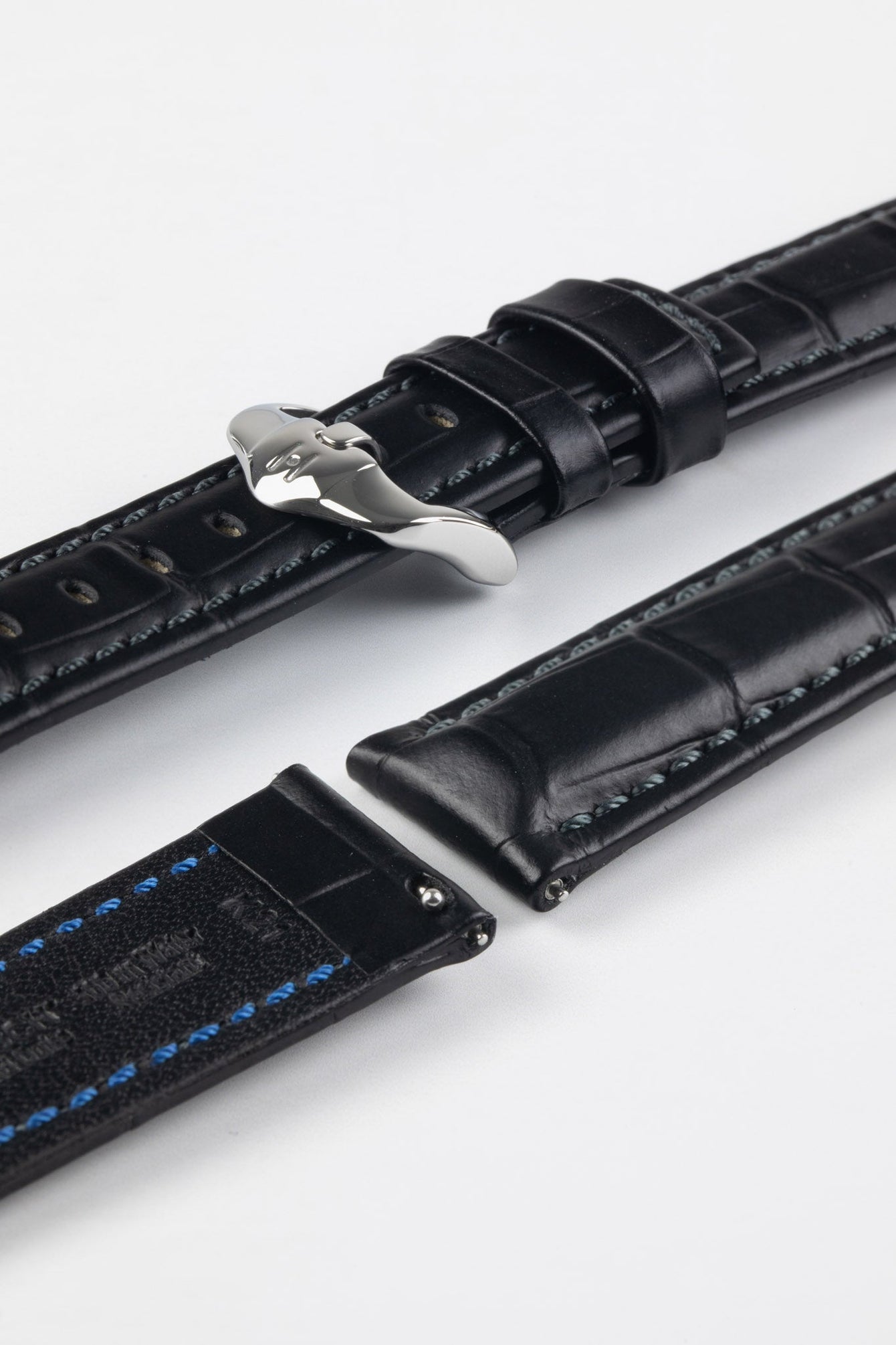 Hirsch GRAND DUKE Water-Resistant Alligator Embossed Sport Watch Strap in BLACK / BLACK