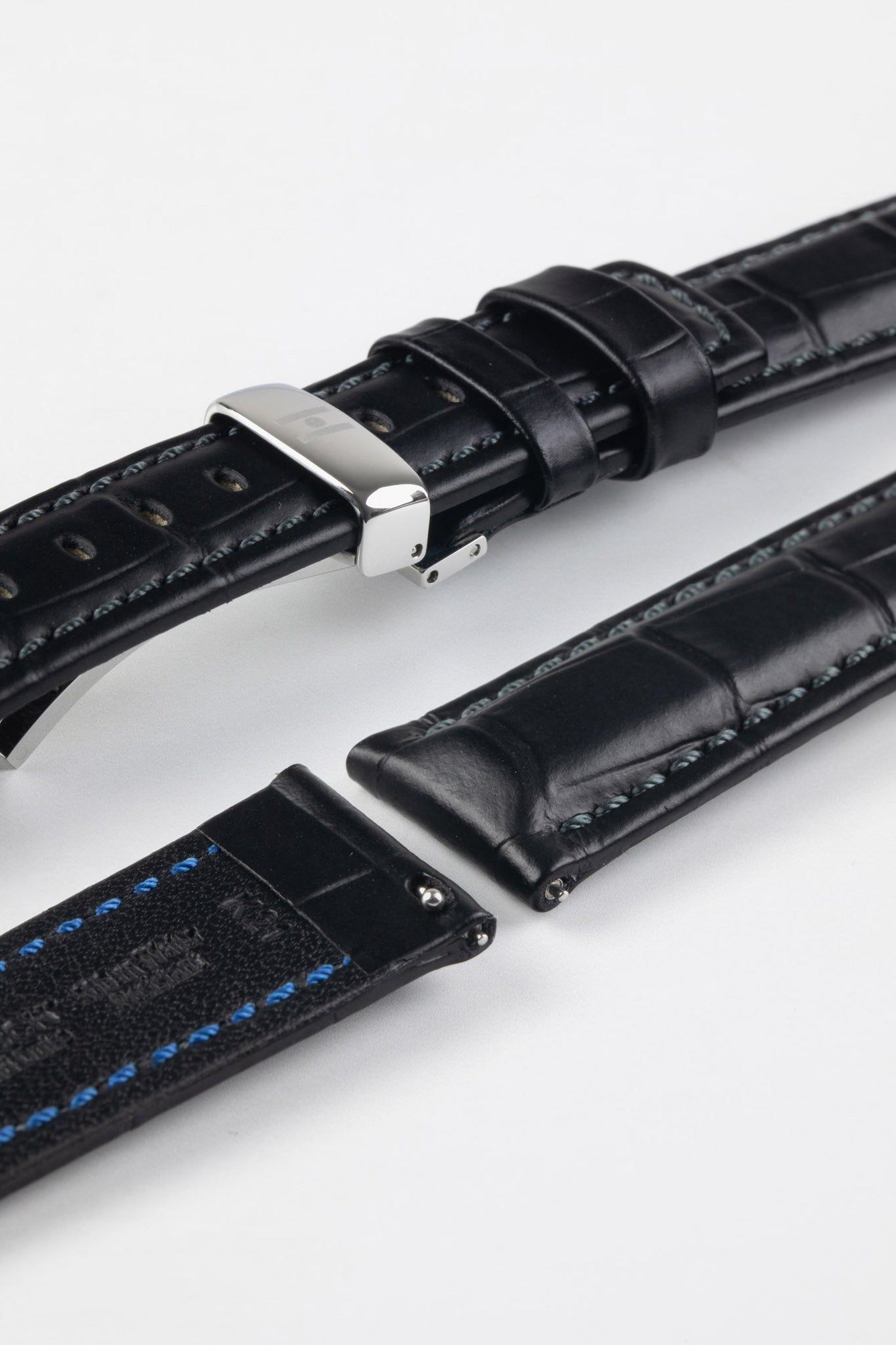 Hirsch GRAND DUKE Water-Resistant Alligator Embossed Sport Watch Strap in BLACK / BLACK