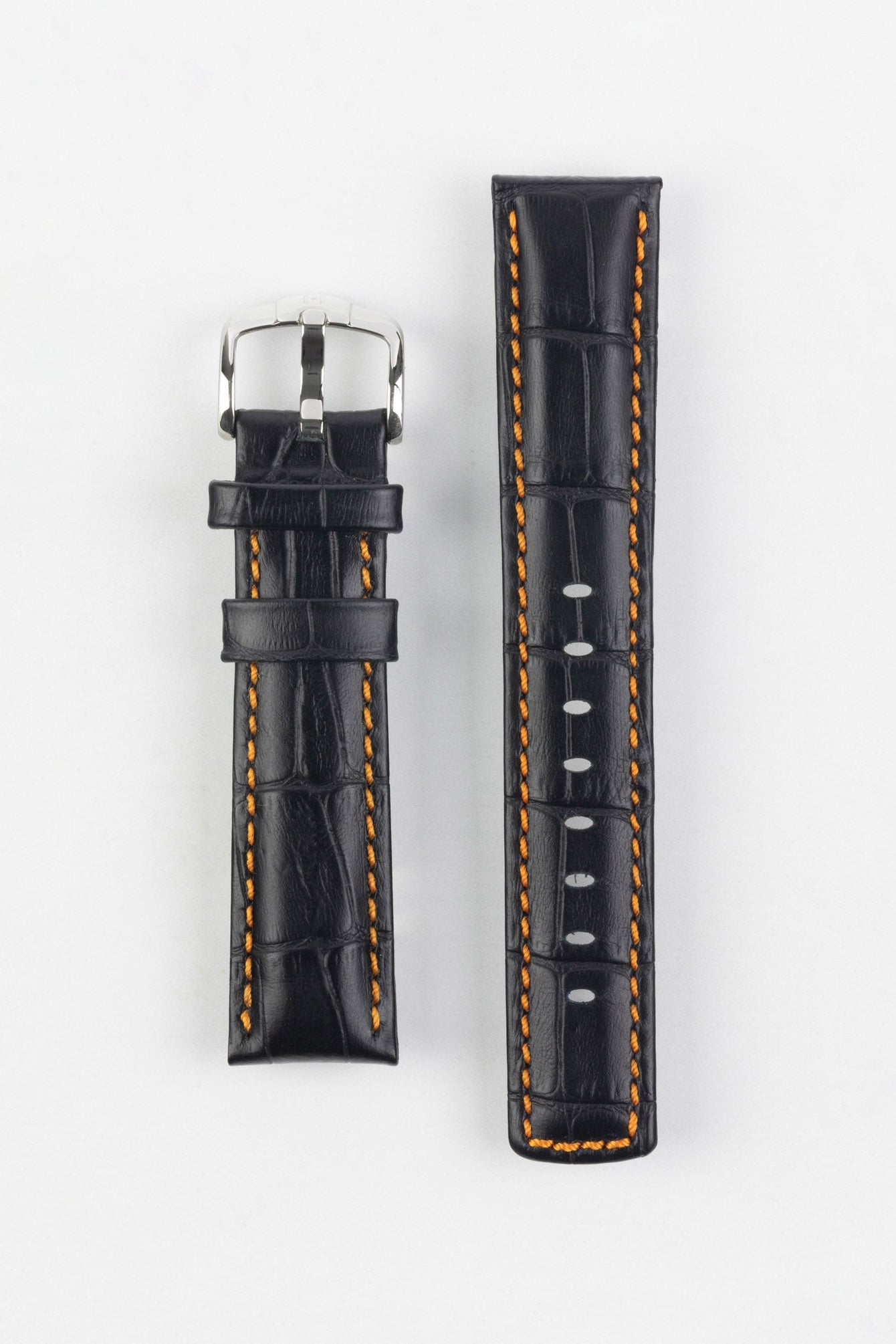 Hirsch GRAND DUKE Water-Resistant Alligator Embossed Sport Watch Strap in BLACK / ORANGE