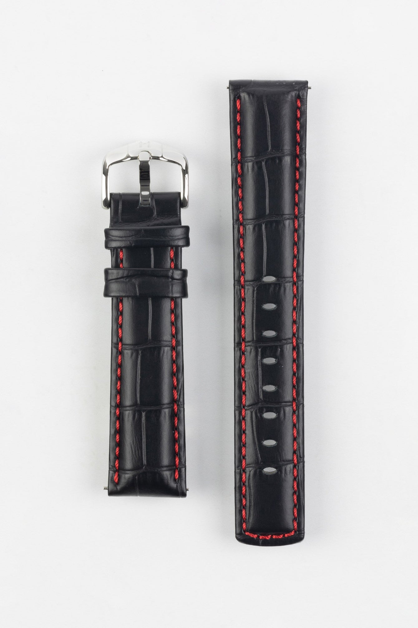 Hirsch GRAND DUKE Water-Resistant Alligator Embossed Sport Watch Strap in BLACK/RED