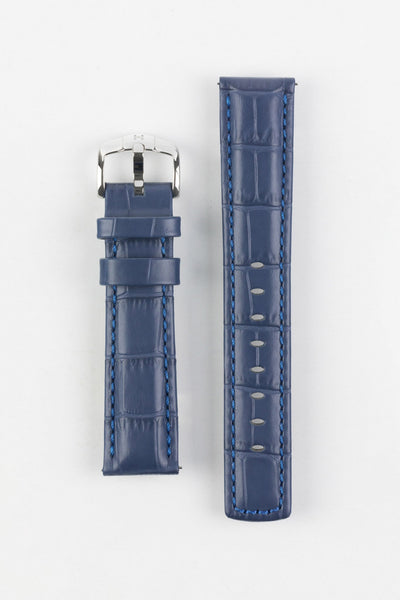 Hirsch GRAND DUKE Water-Resistant Alligator Embossed Sport Watch Strap in BLUE