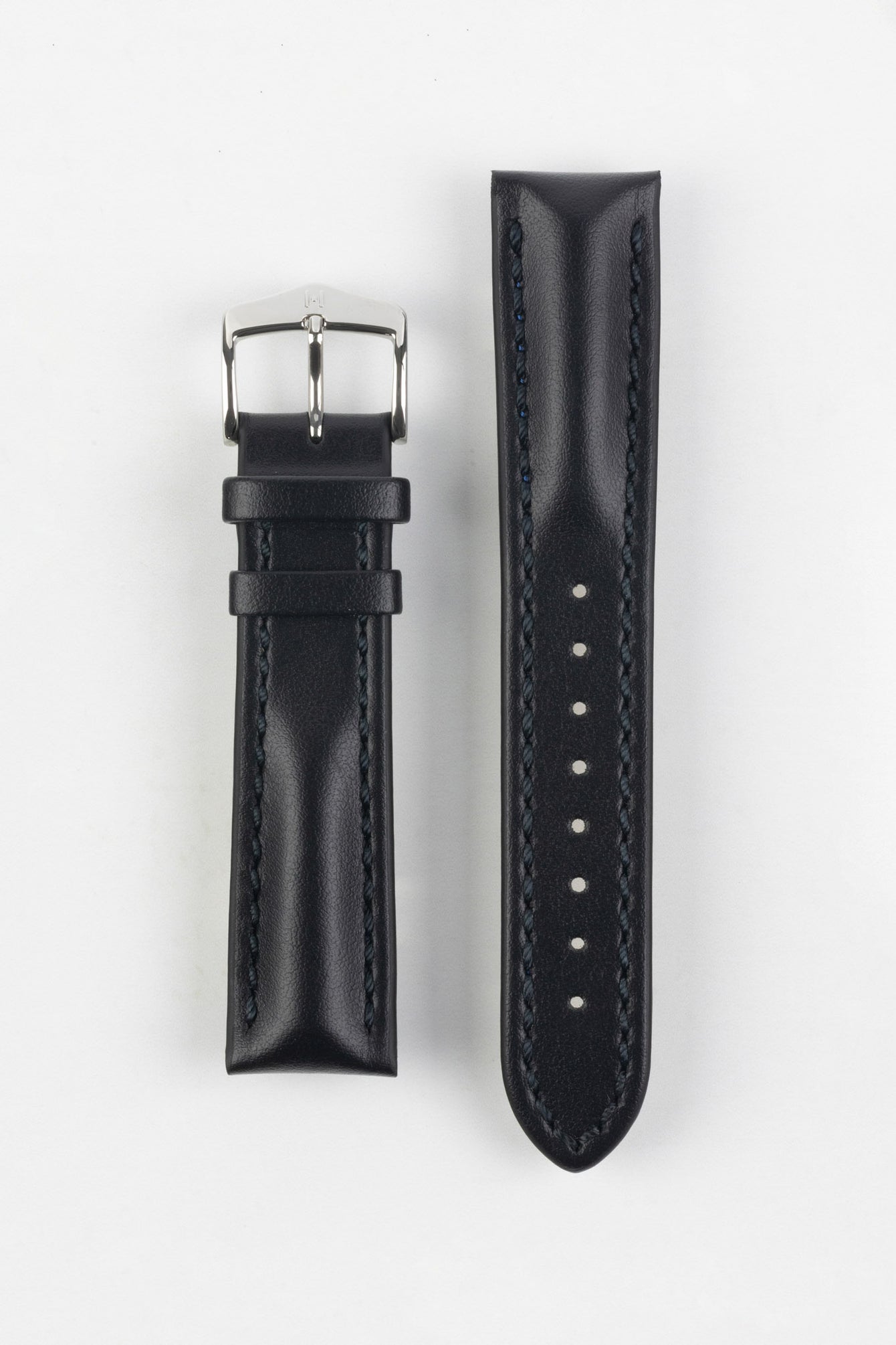 Hirsch HEAVY CALF Water-Resistant Calf Leather Watch Strap in BLACK/BLACK