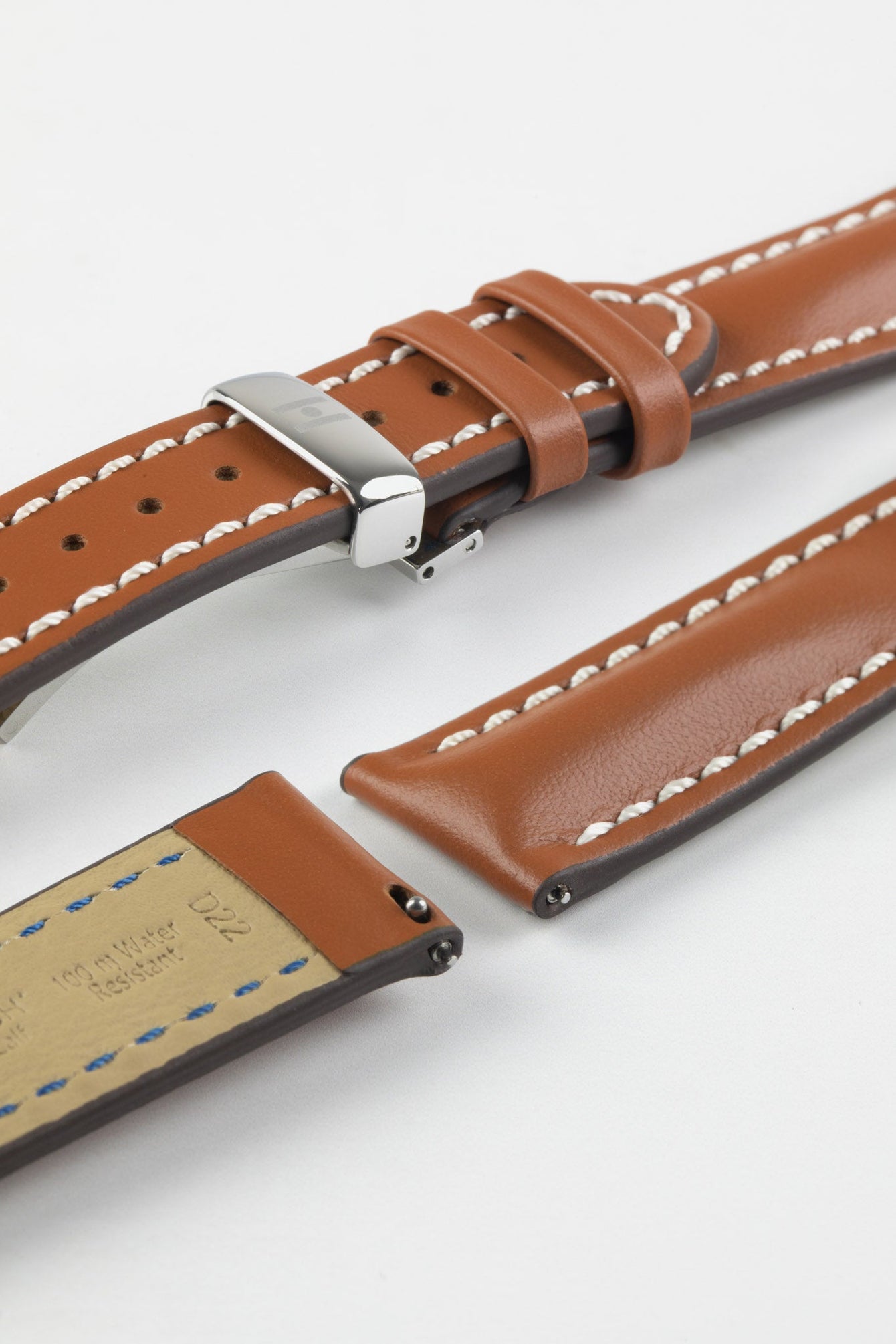 Hirsch HEAVY CALF Water-Resistant Calf Leather Watch Strap in GOLD BROWN