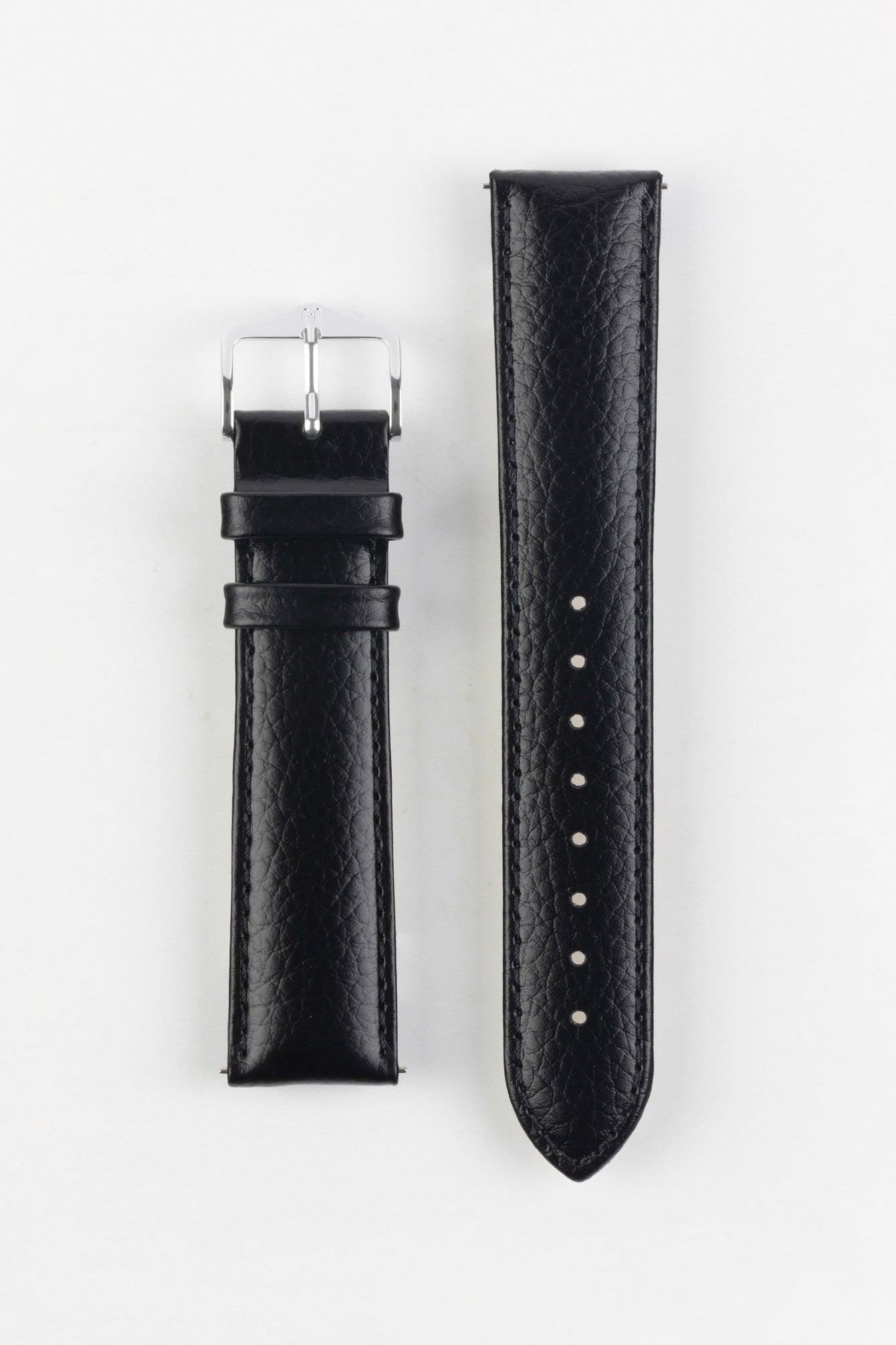 Hirsch KANSAS Buffalo-Embossed Calf Leather Watch Strap in BLACK with Black Stitch