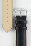 black leather watch strap with red stitching 