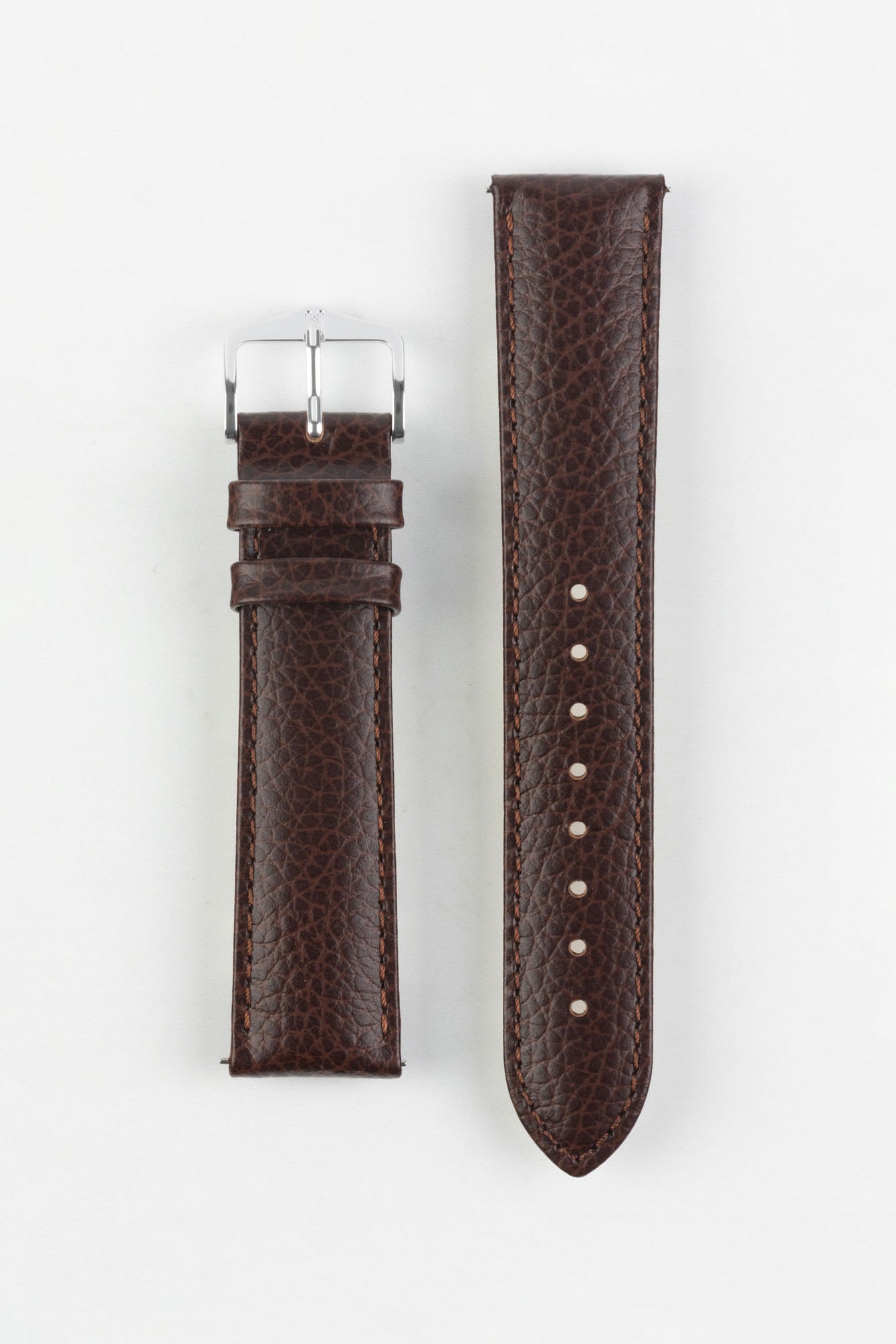 Hirsch KANSAS Buffalo-Embossed Calf Leather Watch Strap in BROWN